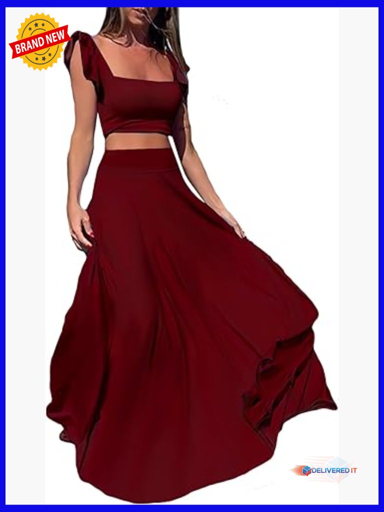 Women's 2 Piece Ruffle Tank Top & Maxi Skirt Set Clubwear